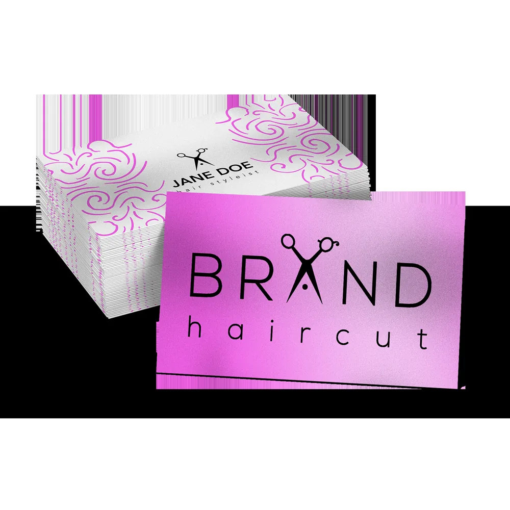 Business cards fanned out showing front and back print quality
