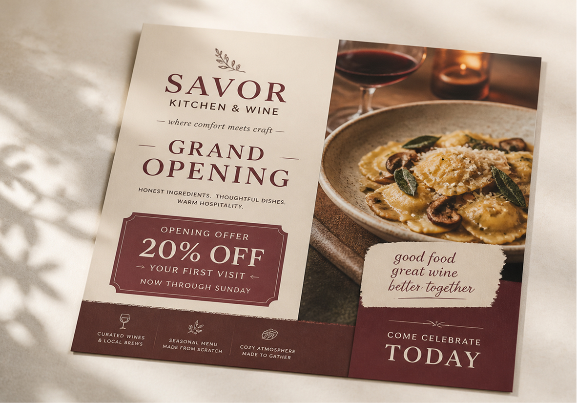 Grand-opening menu mailer