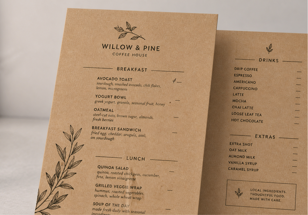 Brown Kraft Menus