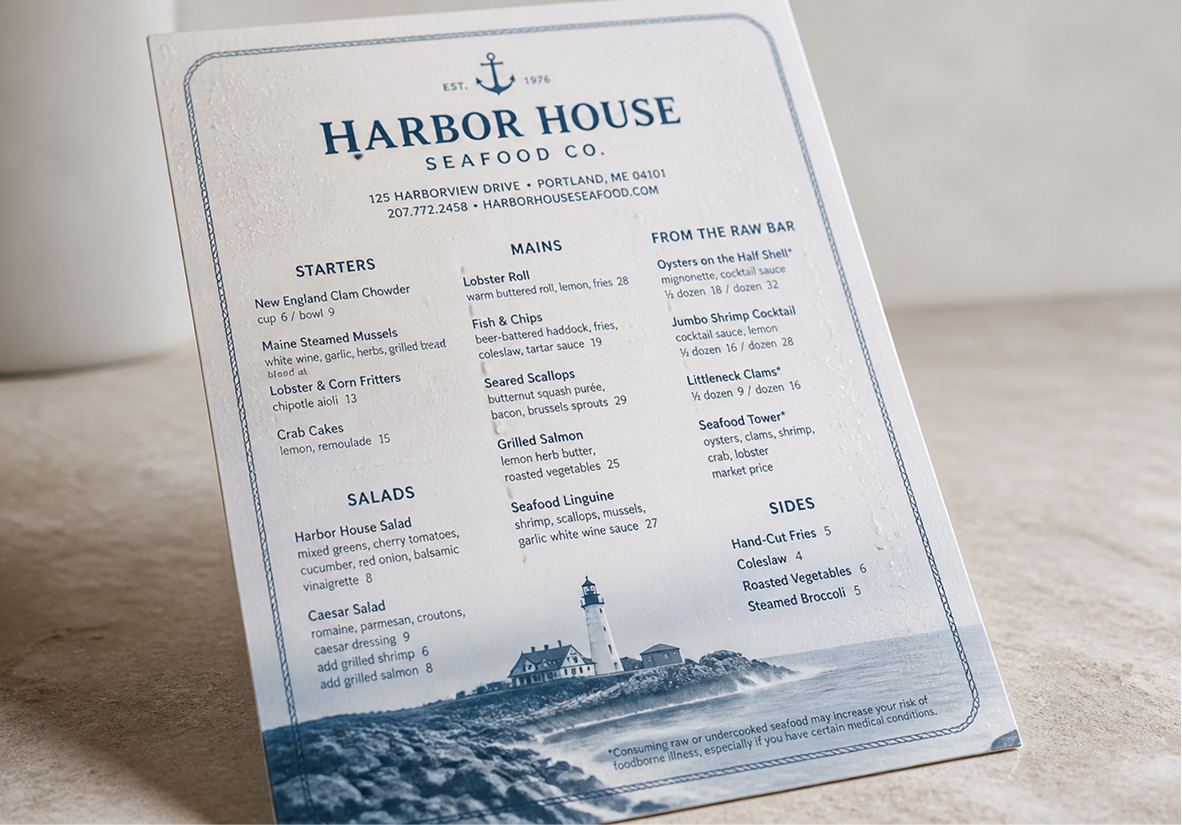 Waterproof Menus