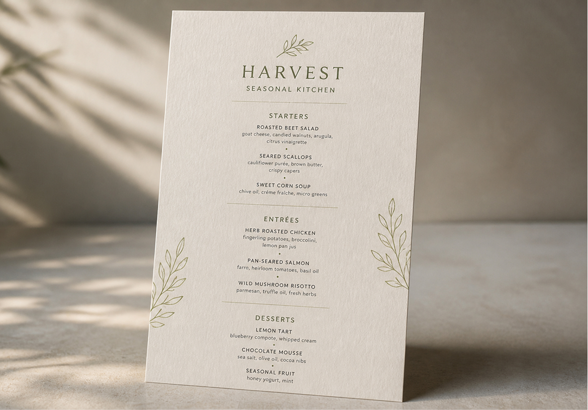 Natural Paper Menus