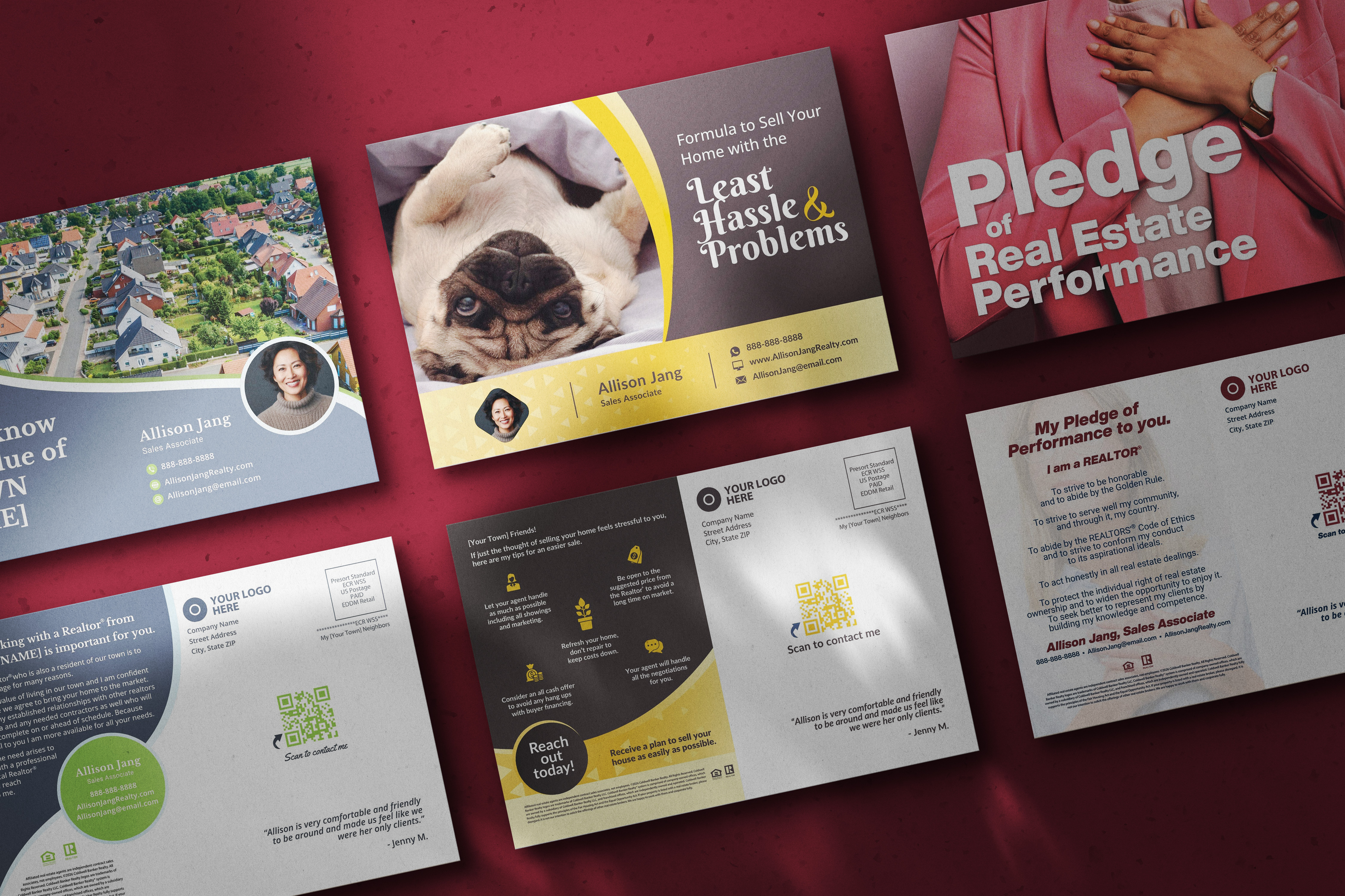 A spread of L&B EDDM real-estate postcard designs